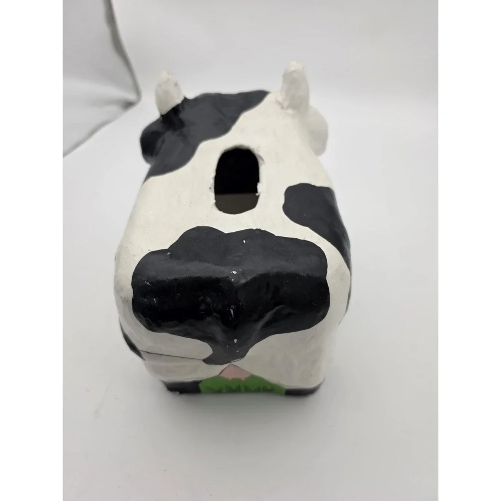 Vintage Dairy Cow Paper Mache Clay Art Motif Tissue Kleenex Holder Caddy 1992